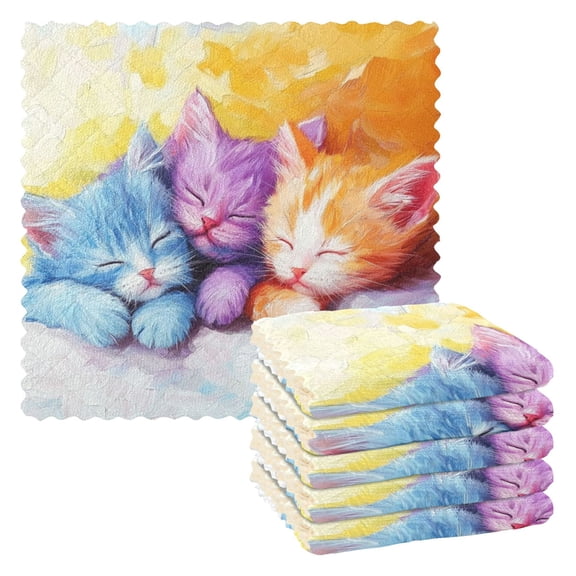 6 Pieces of Kitchen Towels 11x11Inch Kitchen Dish Cloths Kitchen Dish Towels Reuseable Cleaning Cloths Three Colored Cats