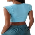 thumbnail image 4 of Women Summer Slim Fit Crop Tops Cap Sleeve V Neck Short T-shirt, 4 of 5