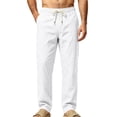 thumbnail image 2 of Jerdar Men's Linen Pants Elastic Waist Drawstring Multi Pockets Straight Leg Solid Color Lightweight Breathable Casual Summer Beach Vacation Trousers, 2 of 7