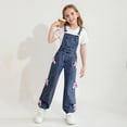 thumbnail image 3 of Kids Girls Denim Bib Overalls Sleeveless Bowknot Wide Leg Jumpsuit Big Girls Adjustable Strap Jean Jumpsuit with Pockets 6-14 Years, 3 of 4