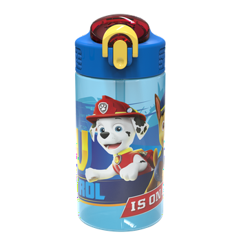 Zak Designs 16 oz Blue, Yellow and Red Plastic Water Bottle with Straw and Wide Mouth Lid