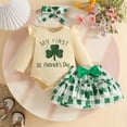 thumbnail image 5 of XAOFW Girl's Outfits Sets St Patrick's Day Long Sleeve Crewneck Floral Print Romper And Skirts Headbands Kids 3 Piece Outfits Party Night Fashionable Cozy Baby Clothes Sets, 5 of 9