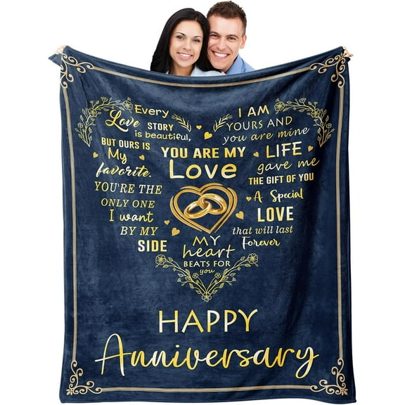 Anniversary Blanket Gifts for Men Women, Cool Anniversary Wedding Gifts for Him Her Husband Wife Parents, Best Happy Anniversary Marriage Gift for Couple Boyfriend Girlfriend Blanket 60"x50"