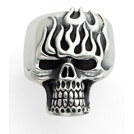 Flaming Skull Head Stainless Steel Flaming head Skull Ring for men (Available Sizes 10 to 14) size 11 ()