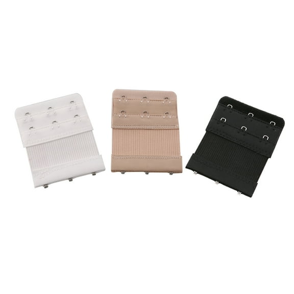 3pcs Women's Elastic Bra Lingerie Extenders 3-Hooks 2 Rows Extension Straps in Different Colors (Black & White & Nude)