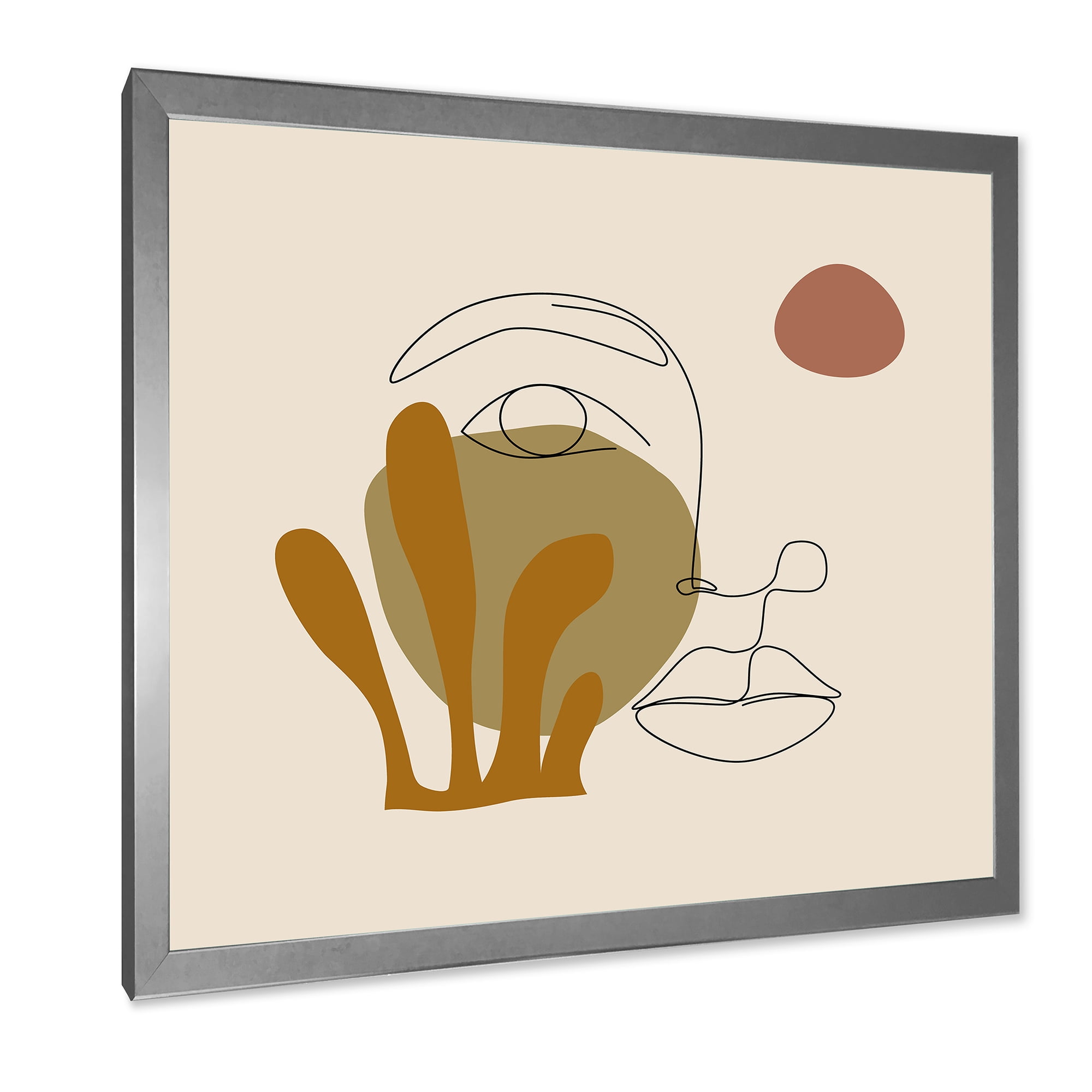 Designart 'One Line Art Portrait of Female In Terracotta Tones' Modern Framed Art Print