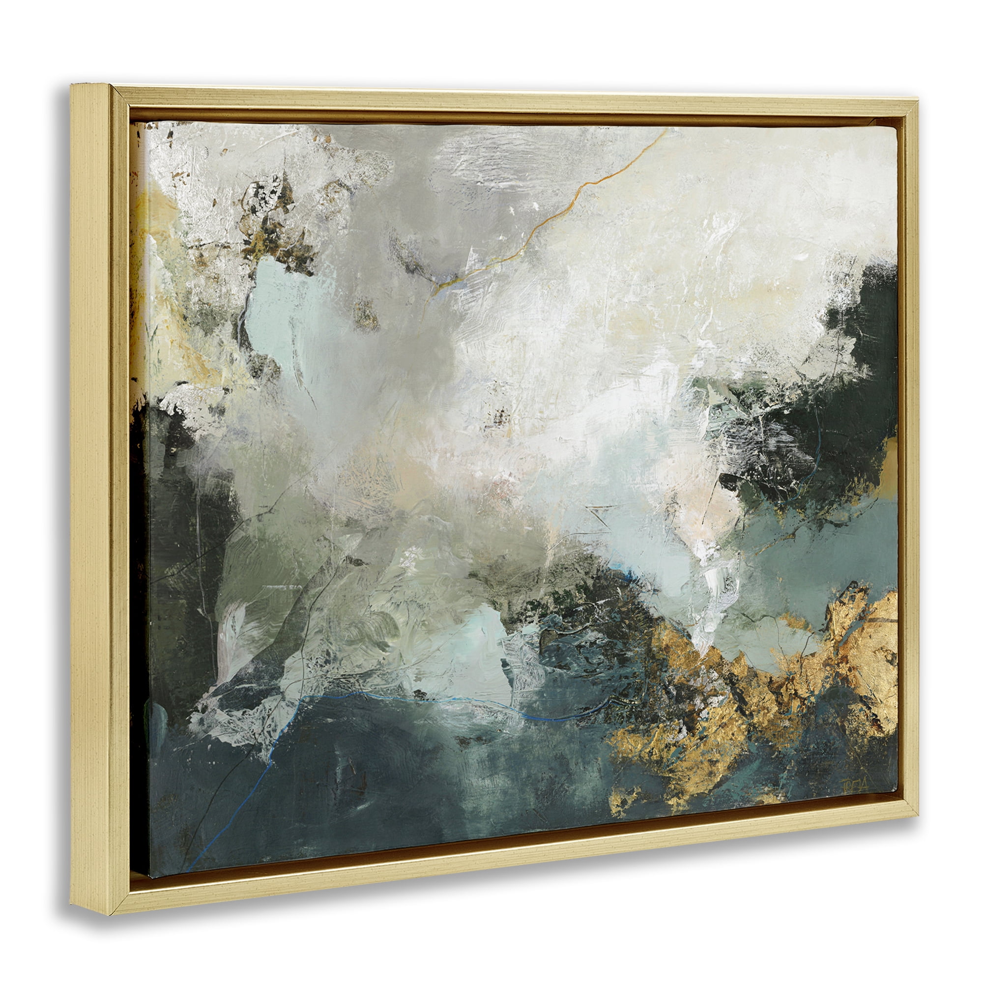 Stupell Industries Stormy Dark Abstraction Abstract Painting Gold Floater Framed Canvas Art Print Wall Art, 21 x 17