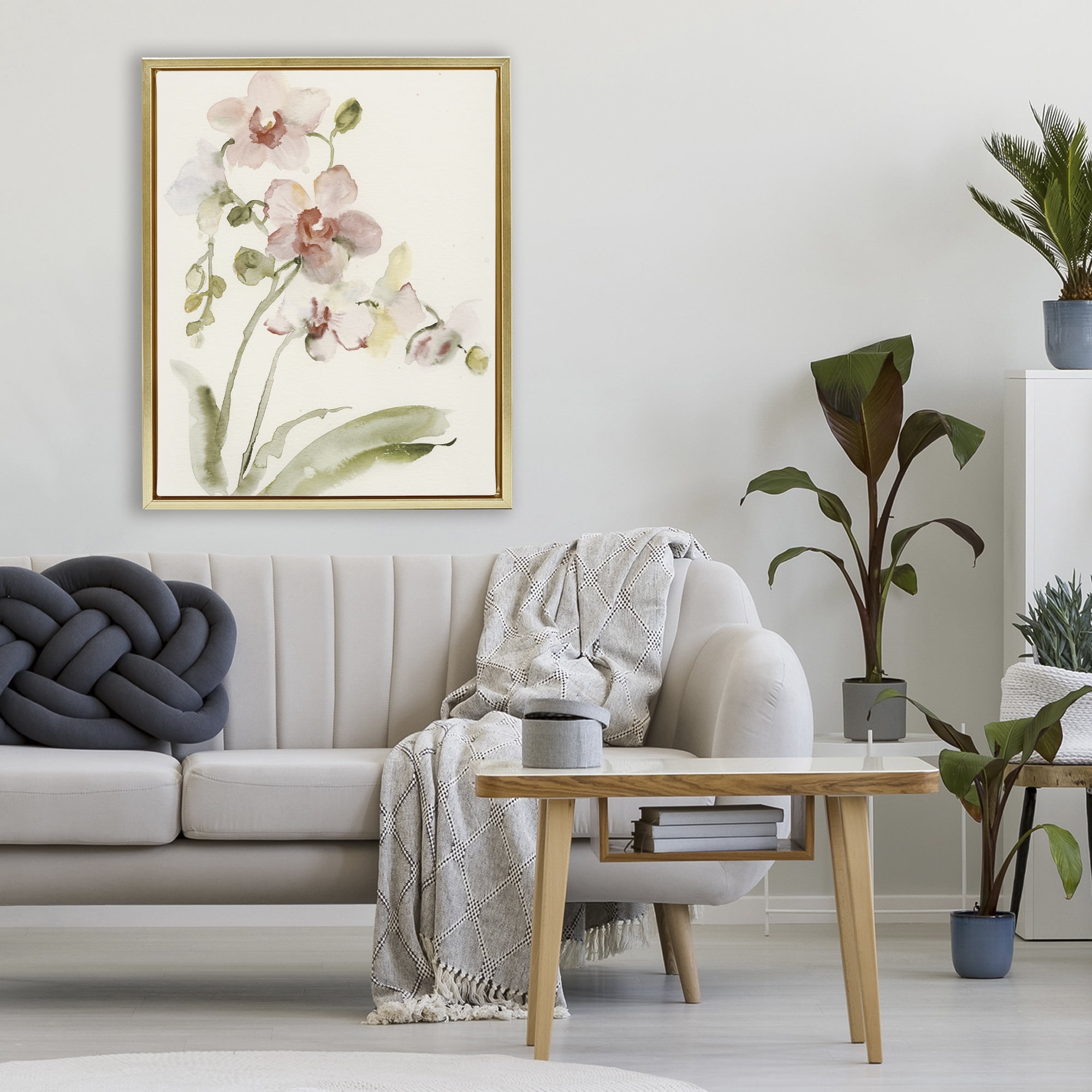 Stupell Industries Gentle Pink Orchid in Bloom Gold Framed Floater Canvas Wall Art, design by Victoria Barnes