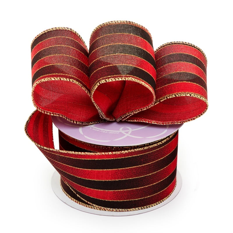 2 1/2" X 10 Yards Red Opulent Striped Fabric Wired Ribbon Christmas by