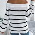 thumbnail image 6 of Annhoo Off the Shoulder Sweaters for Women Fall Winter Loose Long Sleeve Knitted Tops Fashion Stripe Printed Shirts, 6 of 6