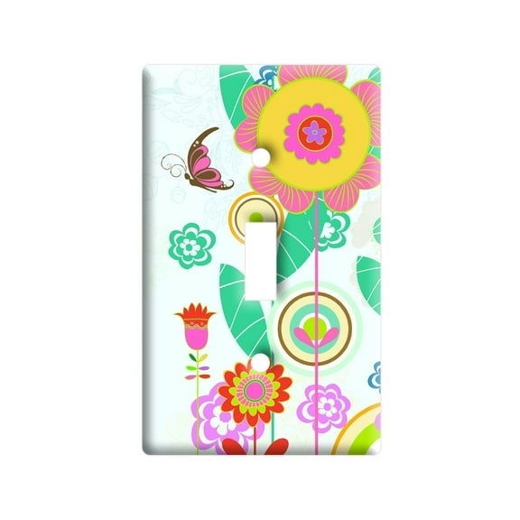Spring Easter Butterfly on Flower Blue floral Light Switch Plate Cover