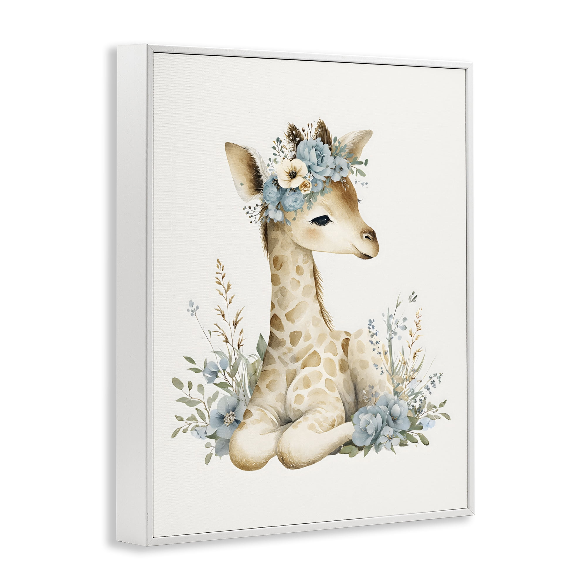 Stupell Industries Watercolor Nursery Giraffe White Framed Giclee Art, design by LSR Design Studio