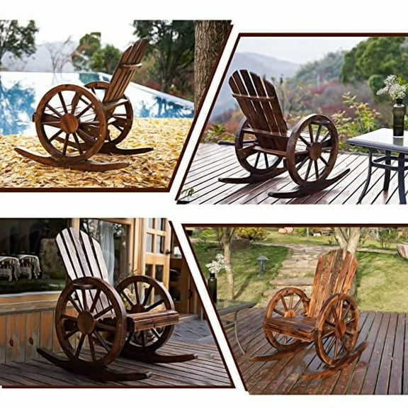 Spurgehom Outdoor Wood Rocking Chair, Patio Decor Yard Glider Rocking Chairs with Slatted Design, Adirondack Rocking Chair for Porch Lawn Garden Balcony Poolside, Brown