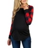 Women's Plaid Blouse Maternity T Shirts Patchwork Loose Pregnant Solid Tops