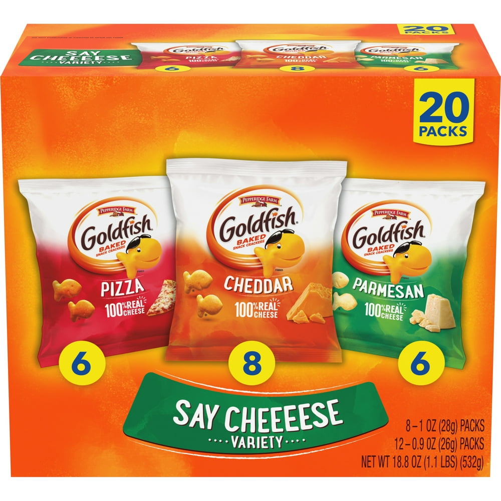 Pepperidge Farm Goldfish Crackers Say Cheeeese Variety with Cheddar, Pizza and Parmesan, 20