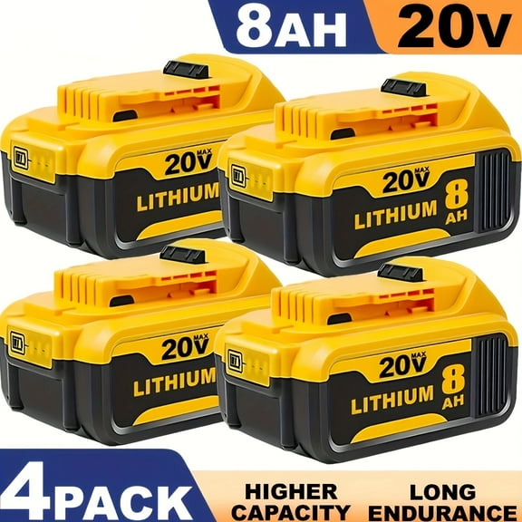 4-Pack 20V 8.0Ah Lithium-Ion Battery Replacement - Compatible with DCB200/201/206/210 - 8000mAh High Capacity, LED Power Indicator - for 20V Cordless Tools