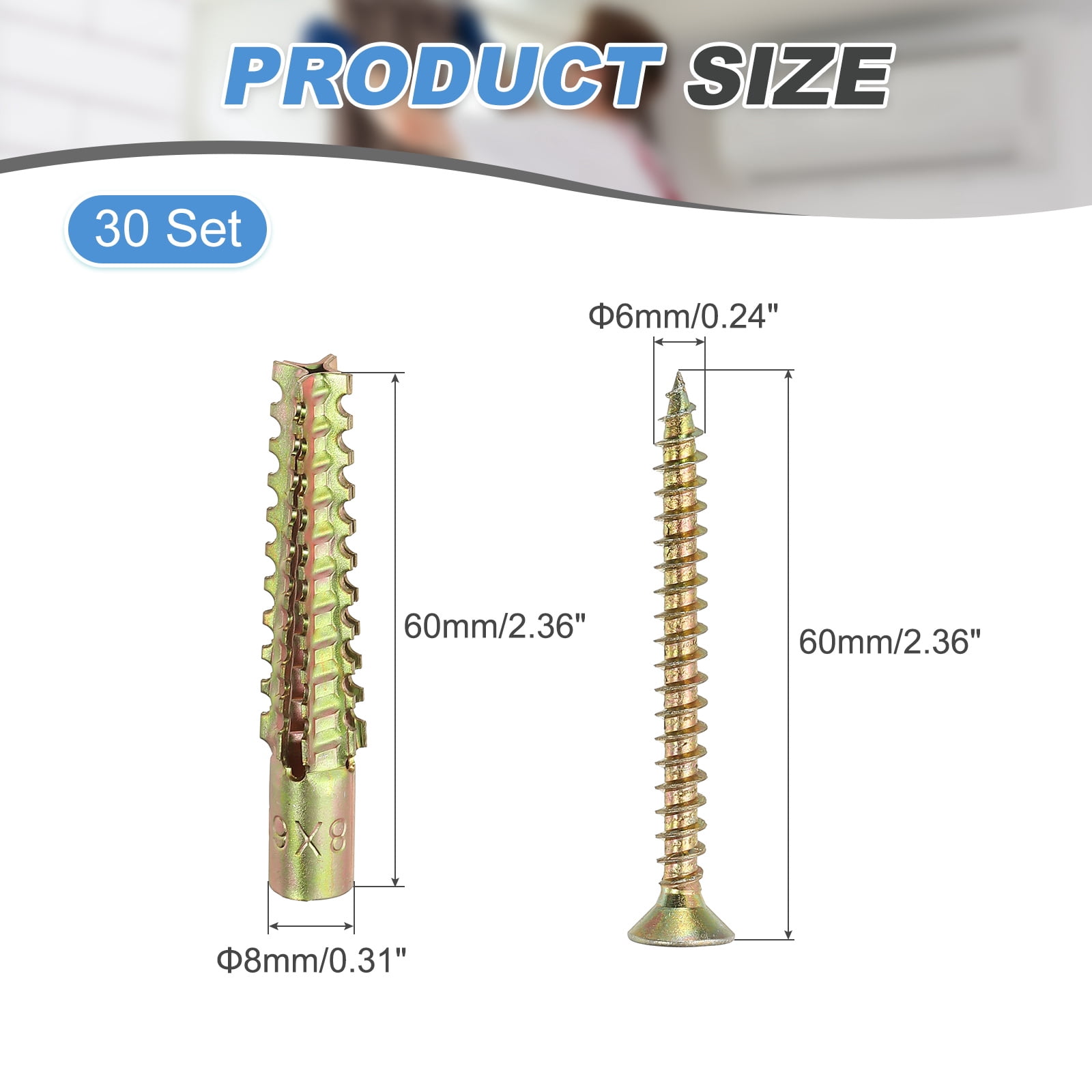 Uxcell 30 Pcs Drywall Hollow Wall Anchors with Screws, 0.24 x 2.36'' Heavy Duty Steel Wall Anchors Kit, Dry Wall Anchors for Concrete Wall Plaster Wall, Multicolor
