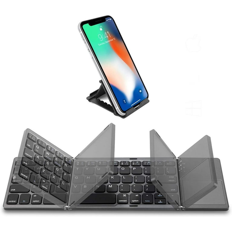Foldable Bluetooth Keyboard with Touchpad - Portable Wireless Keyboard with  Stand Holder, Rechargeable Full Size Ultra Slim Pocket Folding Keyboard for  Android Windows IOS Tablet & Laptop-Gray 