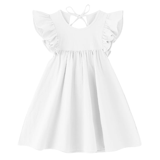 Jnklwpjs Vestido De Lino Para Niños Pequeños Vestidos De Fiesta Informales Sin Mangas Con Volantes Y Halter Para Niñas Blanco 120 Cm