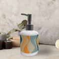 thumbnail image 3 of Ambesonne Vintage Soap Dispenser & Toothbrush Holder Set, Retro Vibrant Stripes, 2 Pcs, Petrol Blue and Marigold, 3 of 6