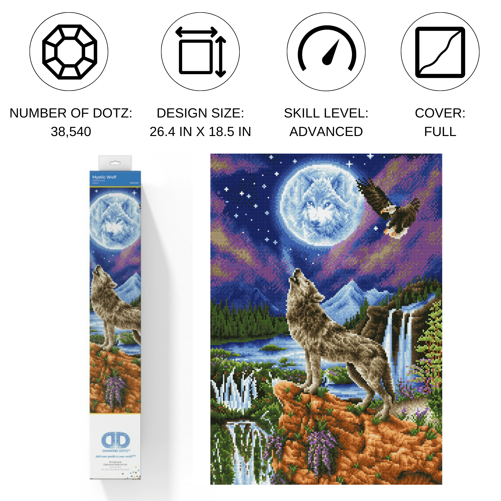 Diamond Dotz Mystic Wolf Diamond Painting Kits for Adults - Diamond Art Kits a Relaxing Creative Craft Kit with Dotz Gems 26.4x18.5