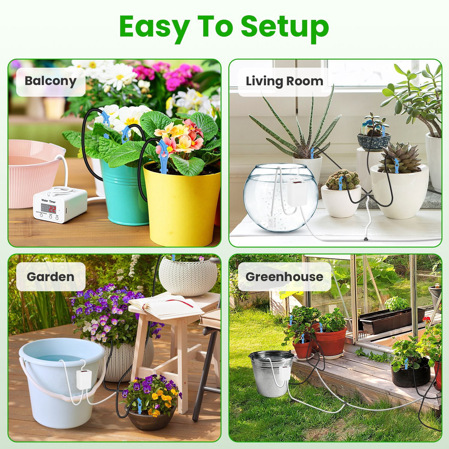 Smart Auto Plant Watering Device Low Noise 4W Efficient Drip Irrigation Kit with Low Water & Low Battery Alarm, 16 Drip Arrows for Indoor Balcony Greenhouse