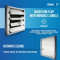 thumbnail image 2 of Stainless Steel Ventilation Grille, 150mm, Adjustable Blade, Auto-Closing Cover, 184x184mm Square, 2 of 6