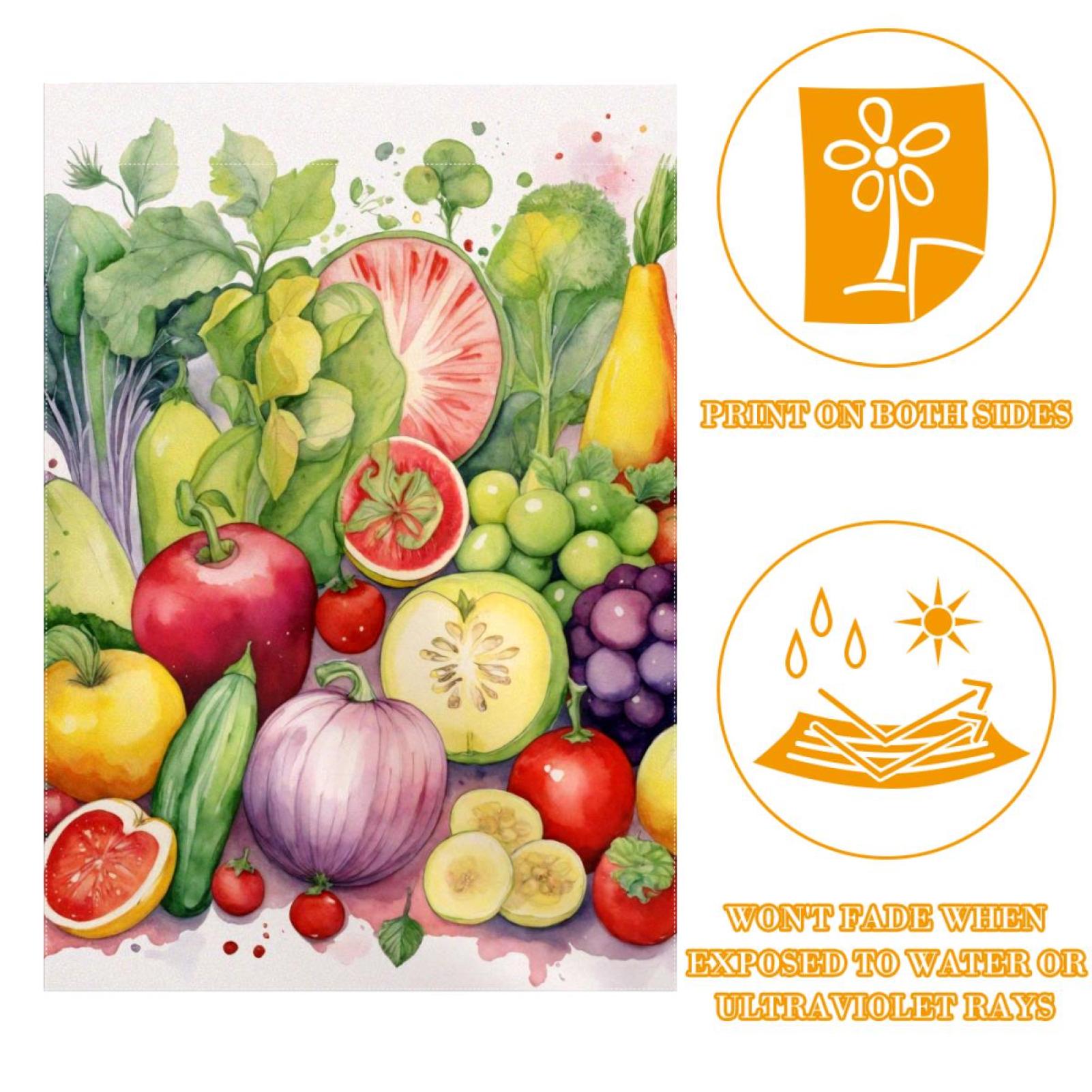 Watercolor Vegetables and Fruits Double Sided Garden Flag Decorative Weather Resistant Yard Flag, Large DIY Vertical Flag for Farmhouse Patio Lawn, 28x40 Inch