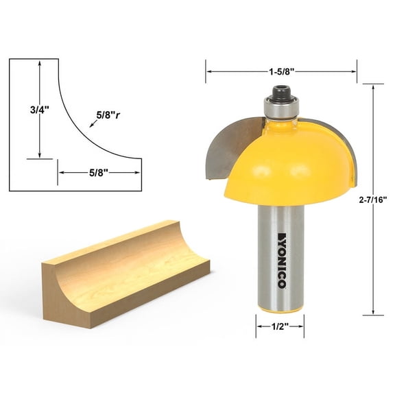 Yonico 5/8" Radius Cove Edge Forming Router Bit - 1/2" Shank - 13157