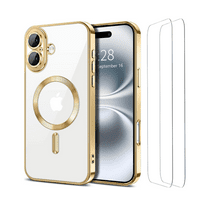 3-in-1 Entronix Bundle for iPhone 17, Glossy Magnetic Clear Case 2 Screen Protector, Gold