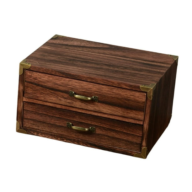 Organizador de escritorio de madera con cajones compactos, contenedor de almacenamiento decorativo, organizador de maquillaje 24 x 18 x 13 cm