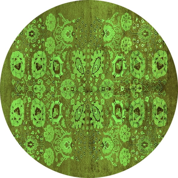 Ahgly Company Indoor Round Oriental Green Industrial Area Rugs, 5' Round