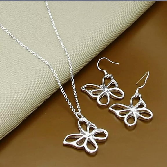 GKNET 925 Sterling Silver Butterfly Pendant Necklace Earrings Womens Delicate Jewelry Sets