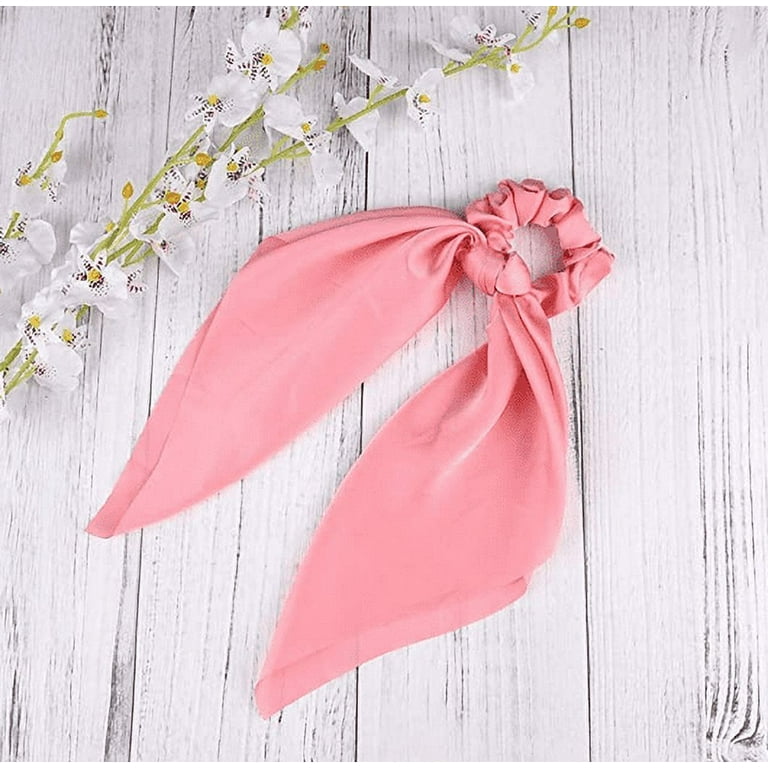 4 Pcs Silk Satin Hair Scarf Bow Scrunchies with Hair Ties Scarf, Solid Hair Scarf with Bow Silk Elastic Hair Bands, Ribbon Scrunchie with Tails 4 Pcs Silk Satin Hair Scarf Bow Scrunchies with Hair Ties Scarf, Solid Hair Scarf with Bow Silk Elastic Hair Bands, Ribbon Scrunchie with Tails