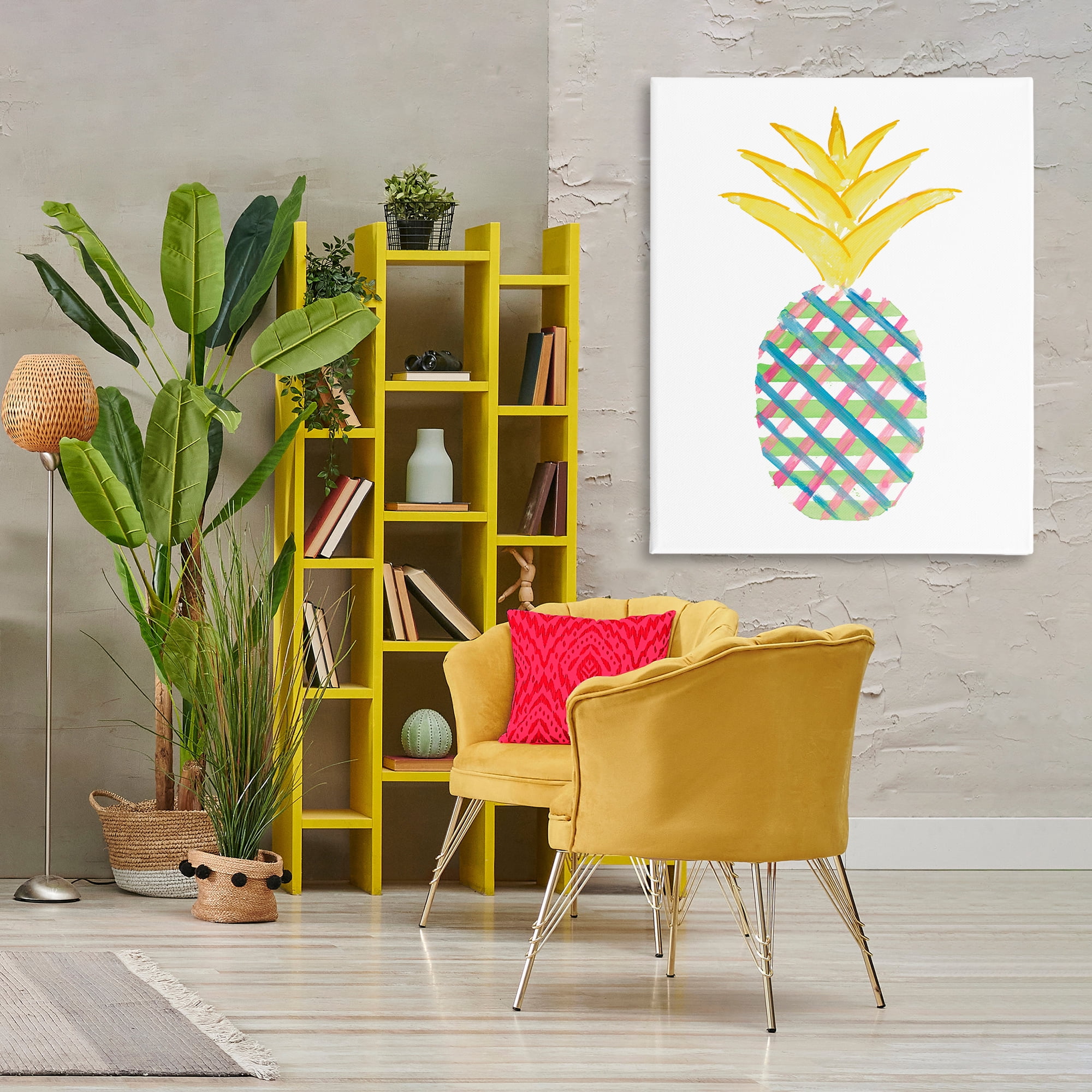 Stupell Industries Plaid Patterned Pineapple Food & Beverage Painting Gallery Wrapped Canvas Art Print Wall Art, 36 x 48