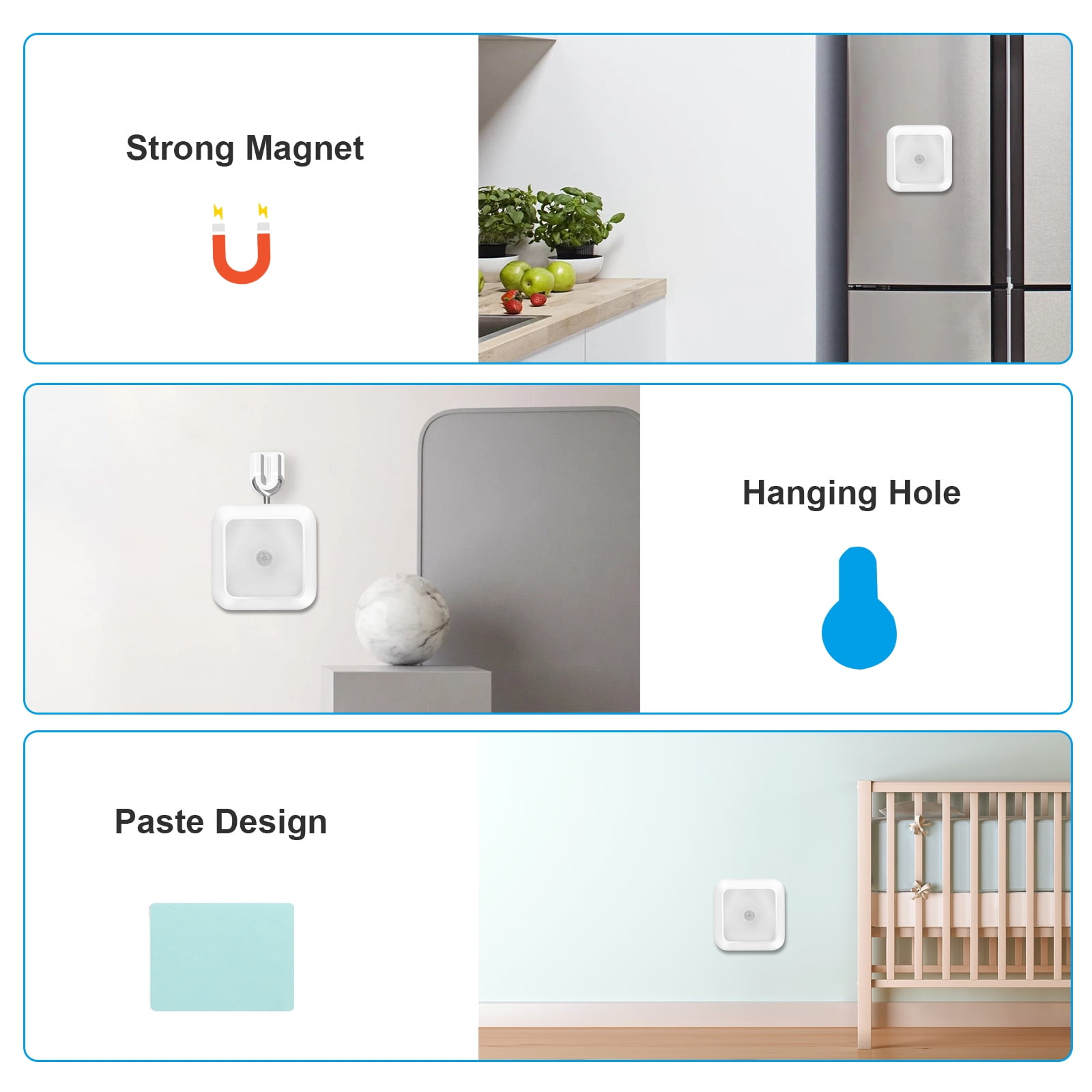 Motion Sensor Puck Lights, Wireless 6 LED Under Cabinet Lighting, Battery Powered (3Pcs, White)