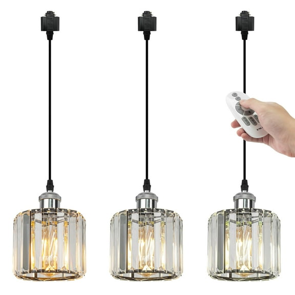 Kiven H-Type Track Lighting Pendants, 3-Light h Track Pendant Lights with Crystal Lampshade,Dimmable H Track Light Pedant for Home Cafe Kitchen Island, Cord Length Customization,Chrome Finish Socket