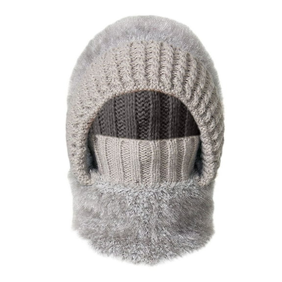 WZXFASHION Ribbed Knit 3-in-1 Hat Scarf Ear Flap Combo Winter Hat for Women and Men Grey One Size