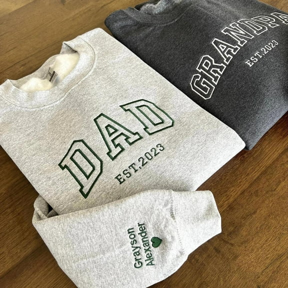 Custom Embroidered Sweatshirt, Name On Sleeve With Heart, Grandpa Shirt With Date, Daddy Est Year, Unisex Sweatshirt, LINHKHA