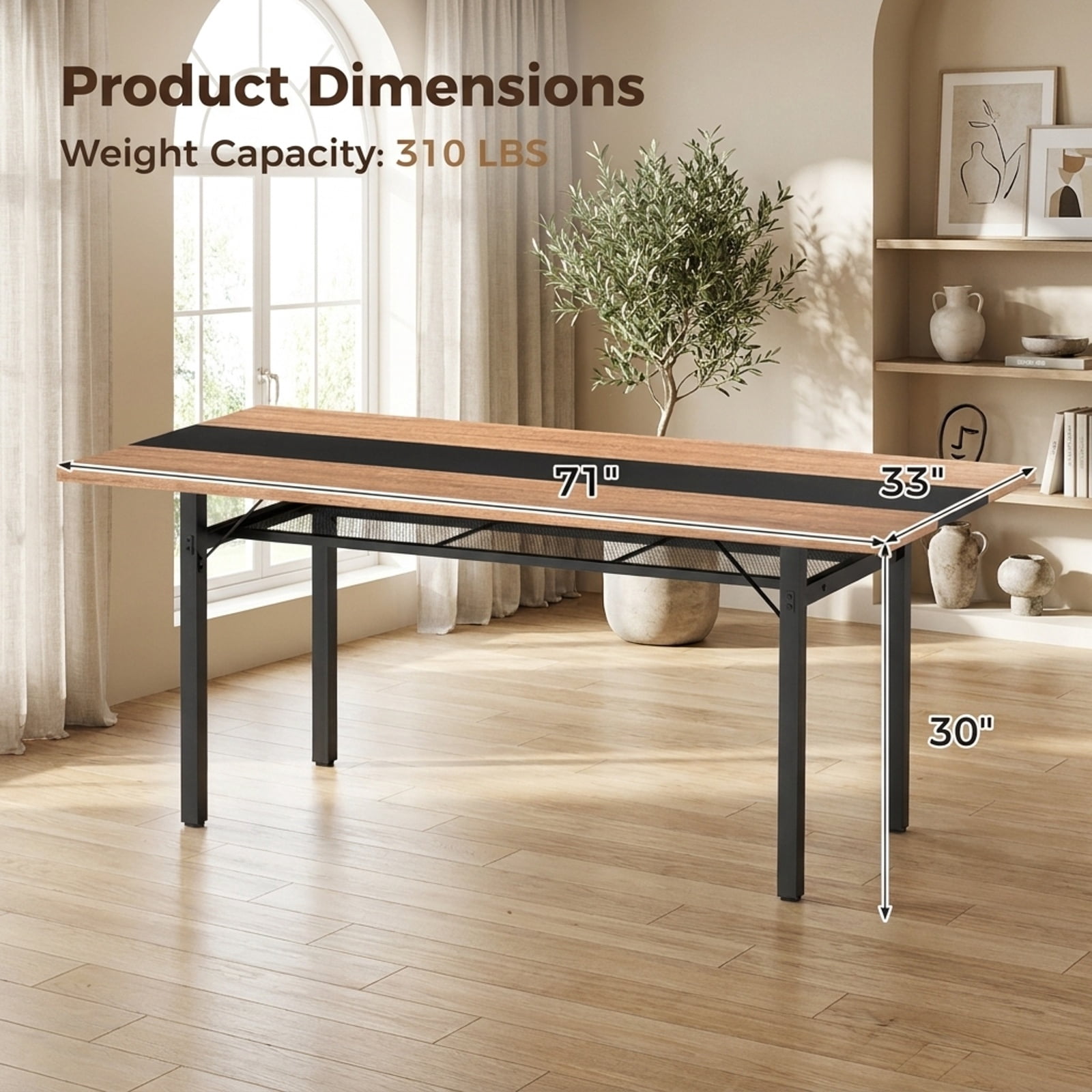 Furnibear 6 Feet Dining Table with Heavy-Duty Metal Frame for 6-8 People for Kitchen Dining Room Breakfast Nook Small Space Home, Natural