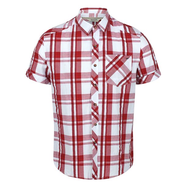 Regatta - Camisa Manga Corta estampado de Cuadros Deakin III para Hombre (Blanco/Rojo Dheli)