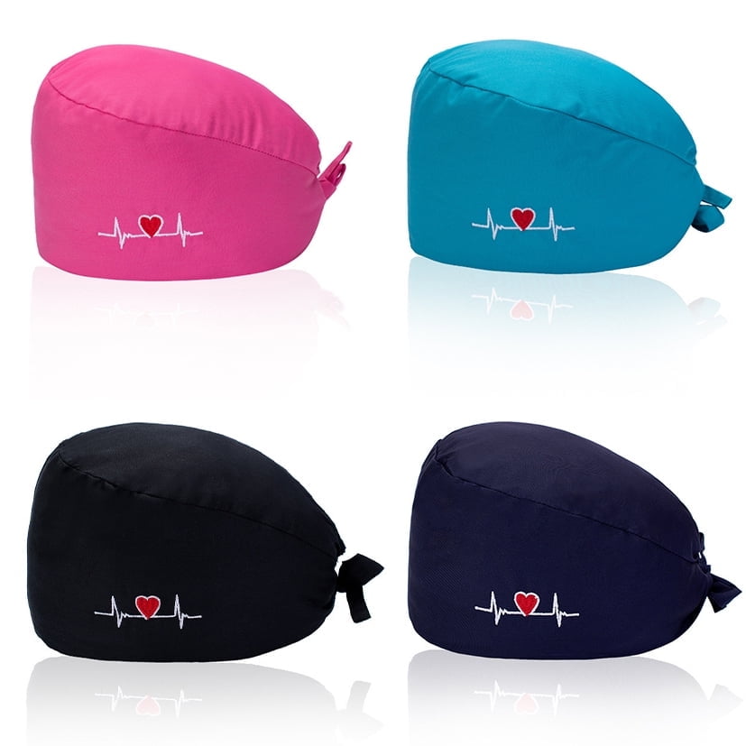 4 Pack Men and Women Scrub Cap with Adjustable Elastic Tie-Back Lightweight, Breathable No-Slip Unisex Surgical Cap