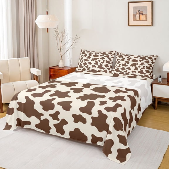 Homewish Cow Print Girl Boy Twin Sheet Sets 3pcs,Farmhouse Animal Twin Fitted Sheet Microfiber,Abstract Geometric Breathable Flat Sheet,Super Cozy Room Decor