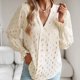 thumbnail image 1 of Blusa con escote en V para mujer, blusa de manga larga abullonada con escote en V para mujer, blusa informal para mujer, rendimiento finamente ajustado, 1 of 9