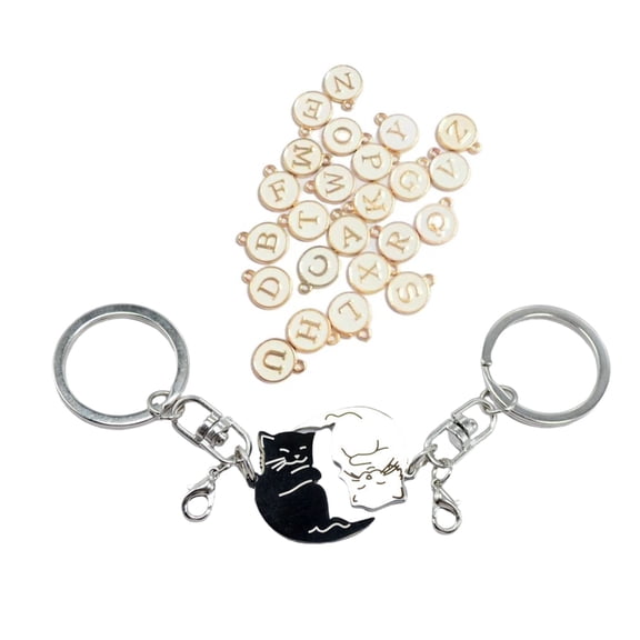 Matching Cat Pendant Keychains For Couples Stylish Black And White Design Ideal For Valentines Day Or Special Occasions