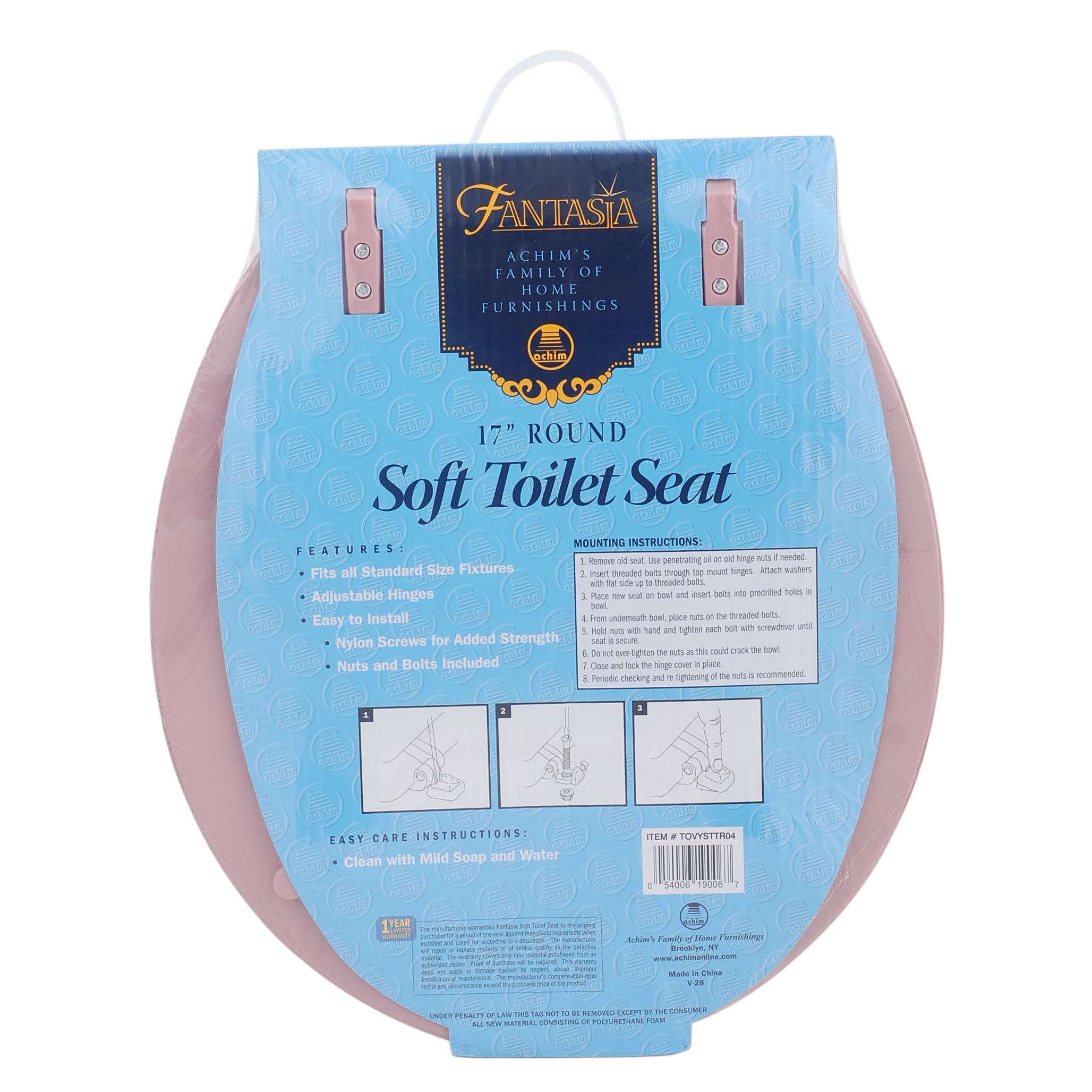 Soft Standard Vinyl Toilet Seat, Tea Rose - 17 Inch Soft Vinyl Cover with Comfort Foam Cushioning - Fits All Standard Size Fixtures - Easy to Install Fantasia by Achim Home Decor
