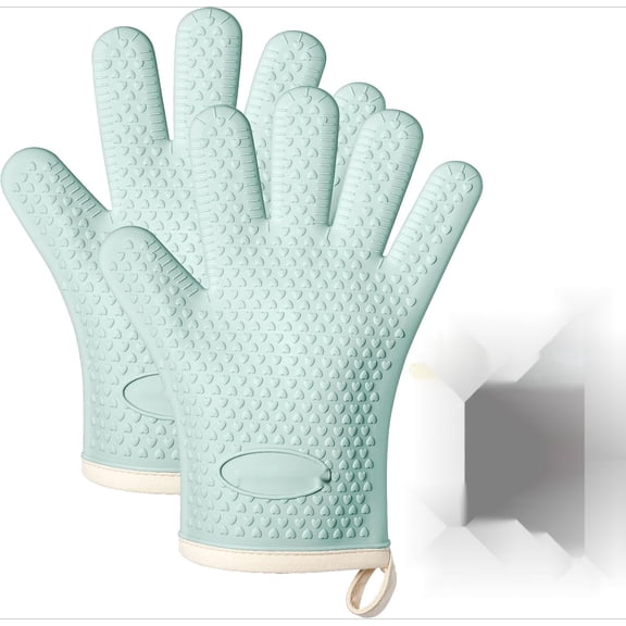 PLERISE Silicone Oven Mitts Heat Resistant 450°F, Waterproof Non Slip Oven Gloves with Cotton Lining for Baking BBQ, Green, 1 Pack