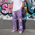 thumbnail image 3 of Men's Cargo Pants Relaxed Fit Straight Leg Camo Print Work Pants with 4 Pockets Elastic Waistband Drawstring Lightweight Trousers for Hiking Outdoor Daily Wear Purple L, 3 of 5