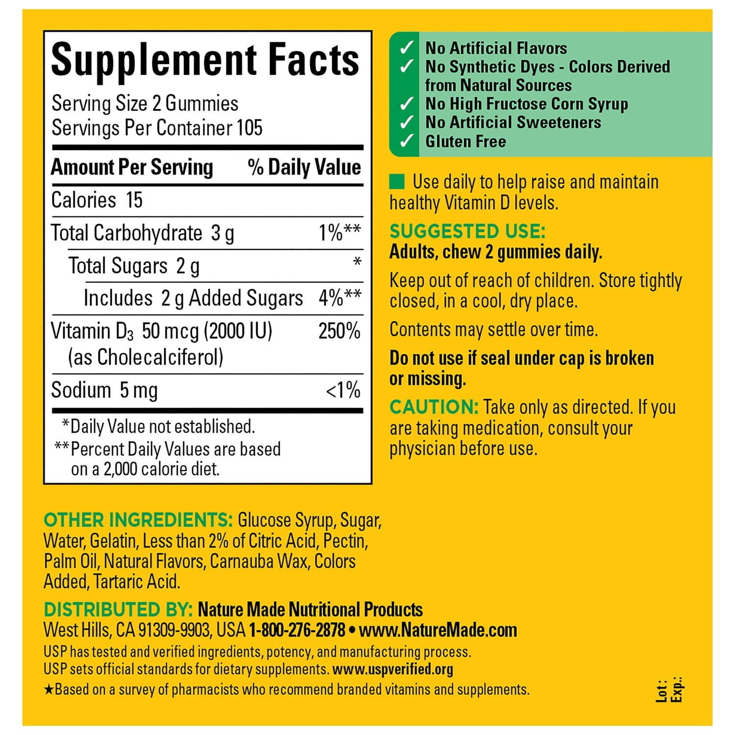 Nature Made Vitamin D3 2000 IU Gummies, 210 Count