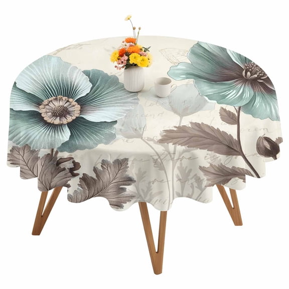 Victorian Style Round Tablecloth 54 inches Vintage Blue Flowers Broccoli Waterproof Oil-Proof Table Cloth Round Table Cover for Holiday Party Picnic Dinner Decor Indoor and Outdoor Use